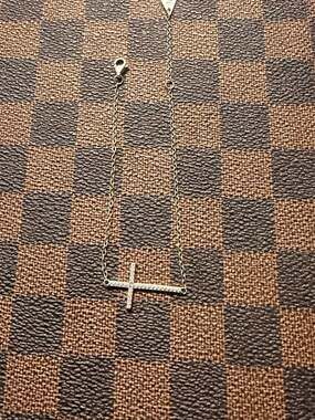 Sterling Forever 925 Sterling Silver Cubic Zirconia Sideways Cross Necklace